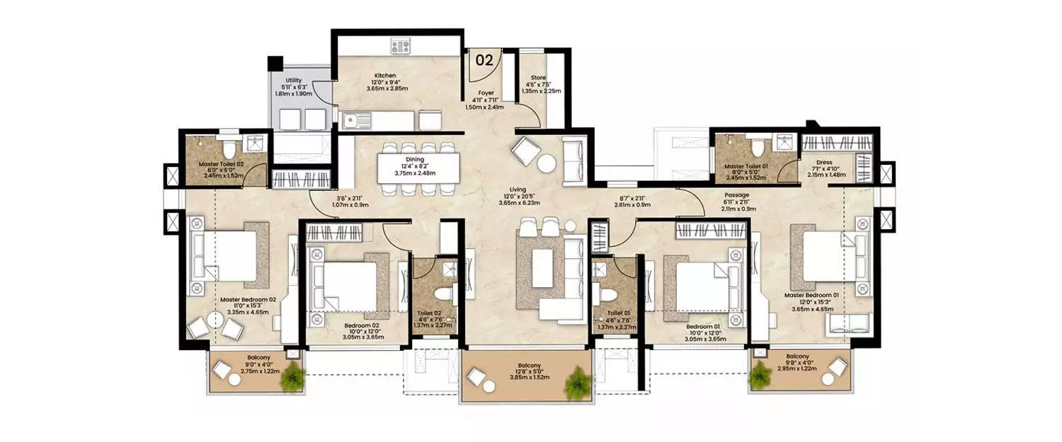 Floor plan for 4 BHK