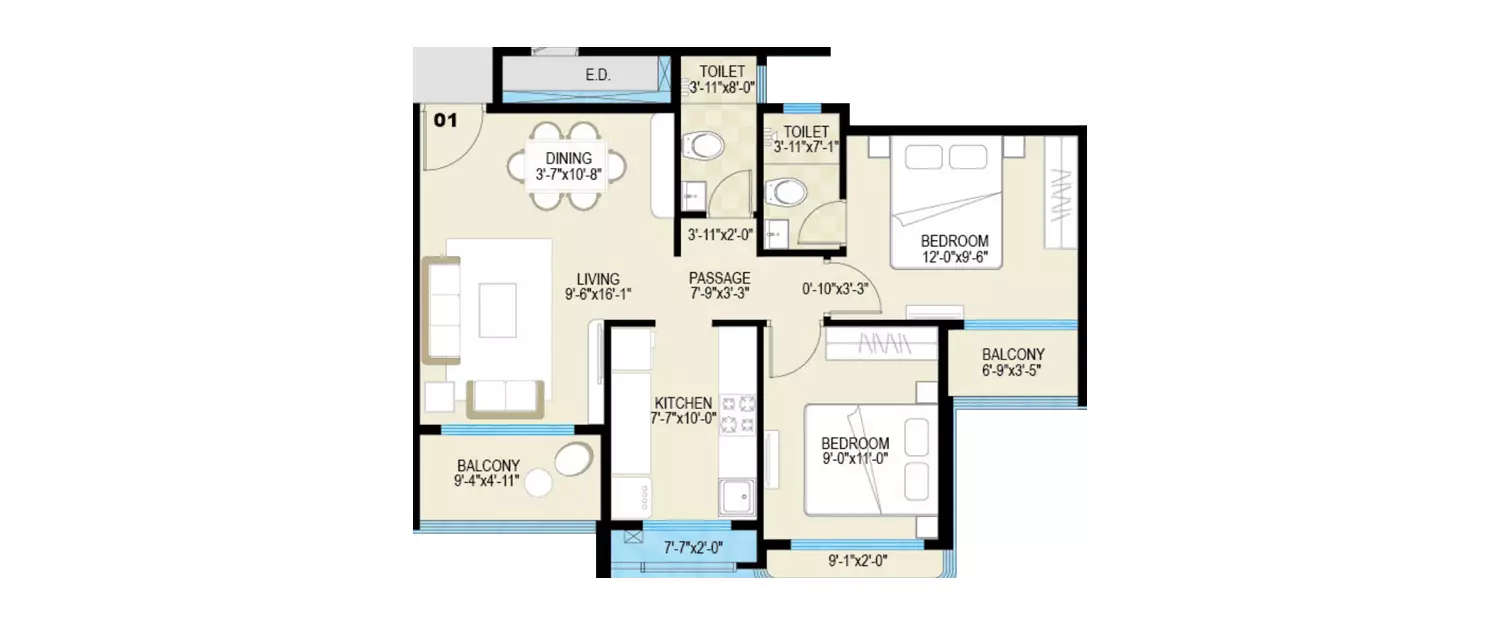 Floor plan for 2 BHK