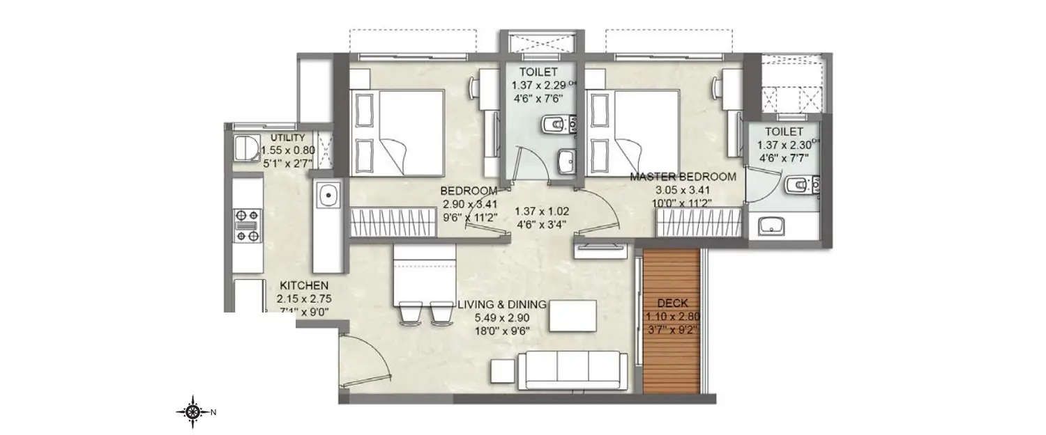 Floor plan for 2 BHK
