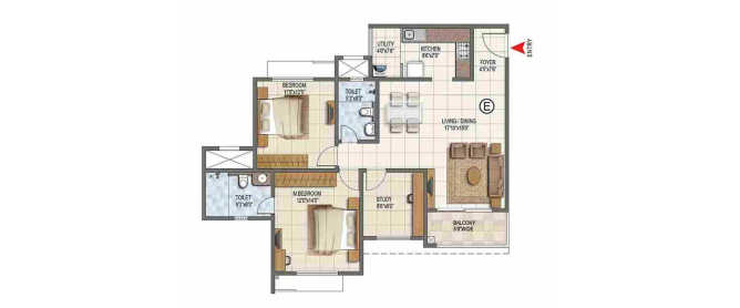 Prestige Lake Ridge Uttarahalli - Floor plan 2.5 BHK 965 Sq.ft