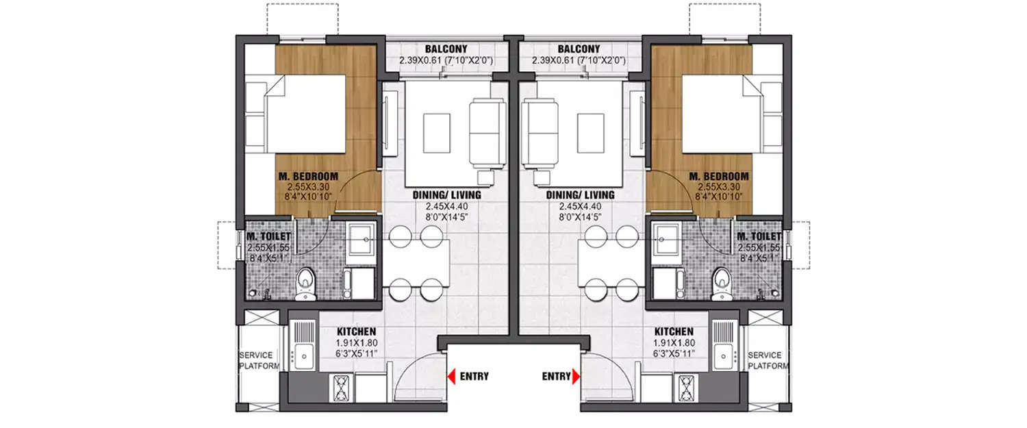 Floor plan for 2 BHK