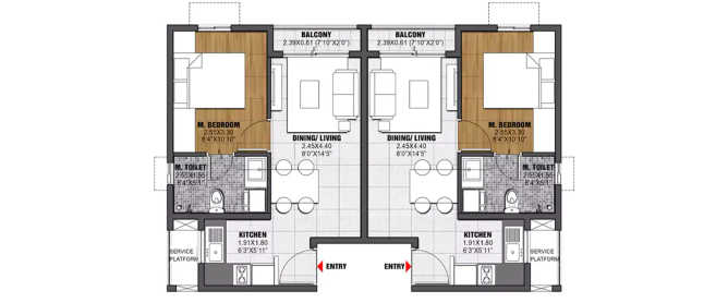Brigade El Dorado Huvinayakanahalli - Floor plan 2 BHK 1070 Sq.ft