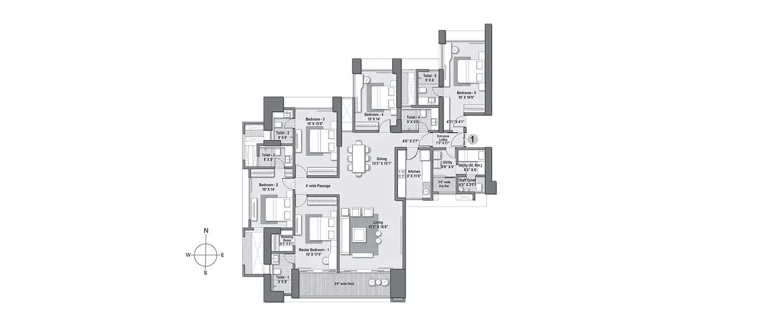 Floor plan for 5 BHK