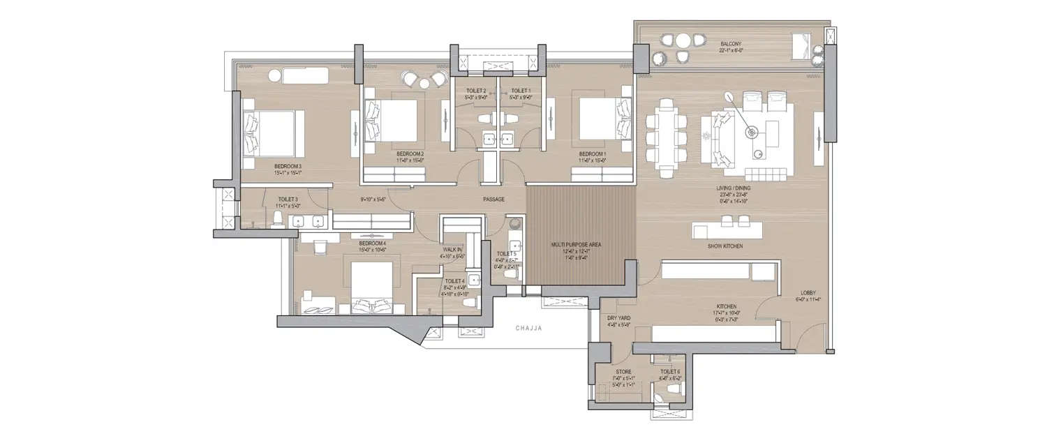 Floor plan for 4 BHK