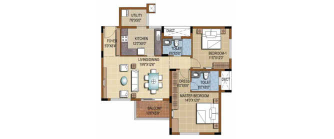 Purva Skydale Devanahalli - Floor plan 2 BHK 935 Sq.ft