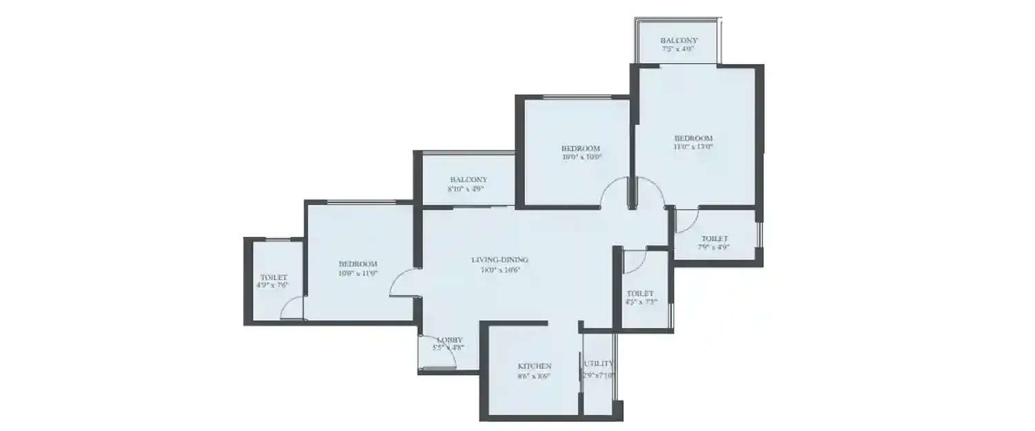 Floor plan for 3 BHK
