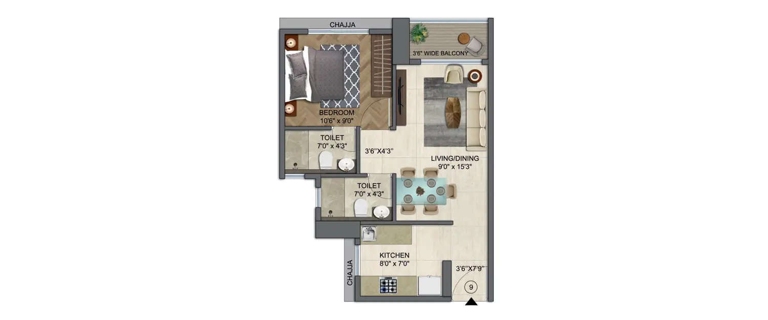 Floor plan for 1 BHK