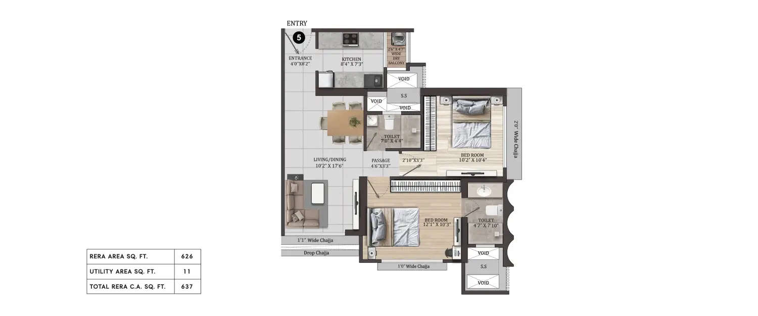 Floor plan for 2 BHK