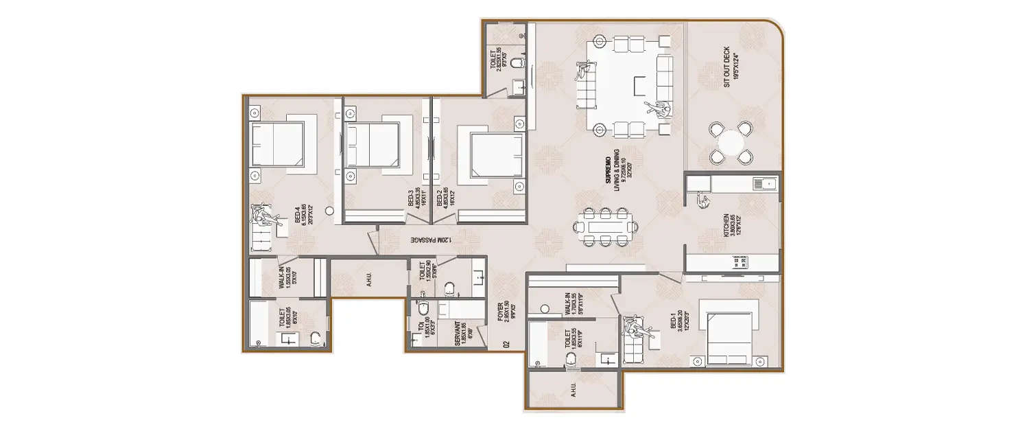 Floor plan for 4 BHK