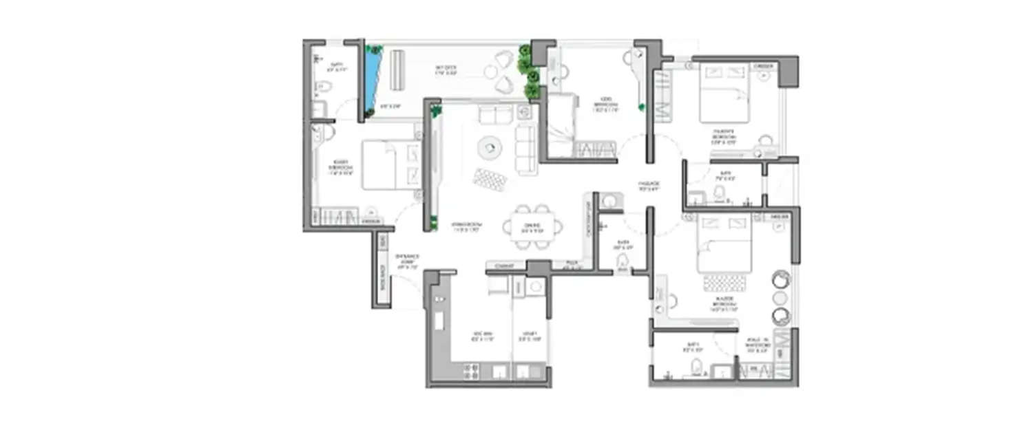 Floor plan for 4 BHK