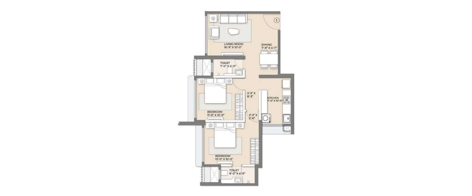 Floor plan for 2 BHK