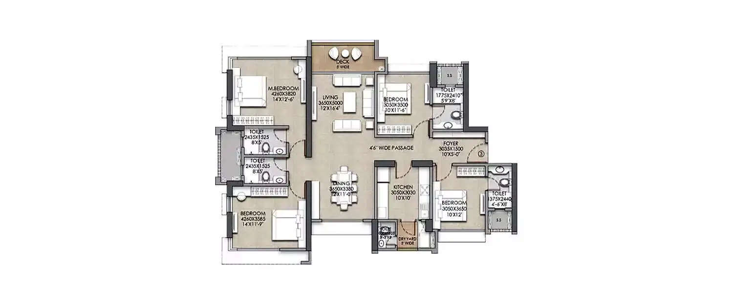 Floor plan for 4 BHK