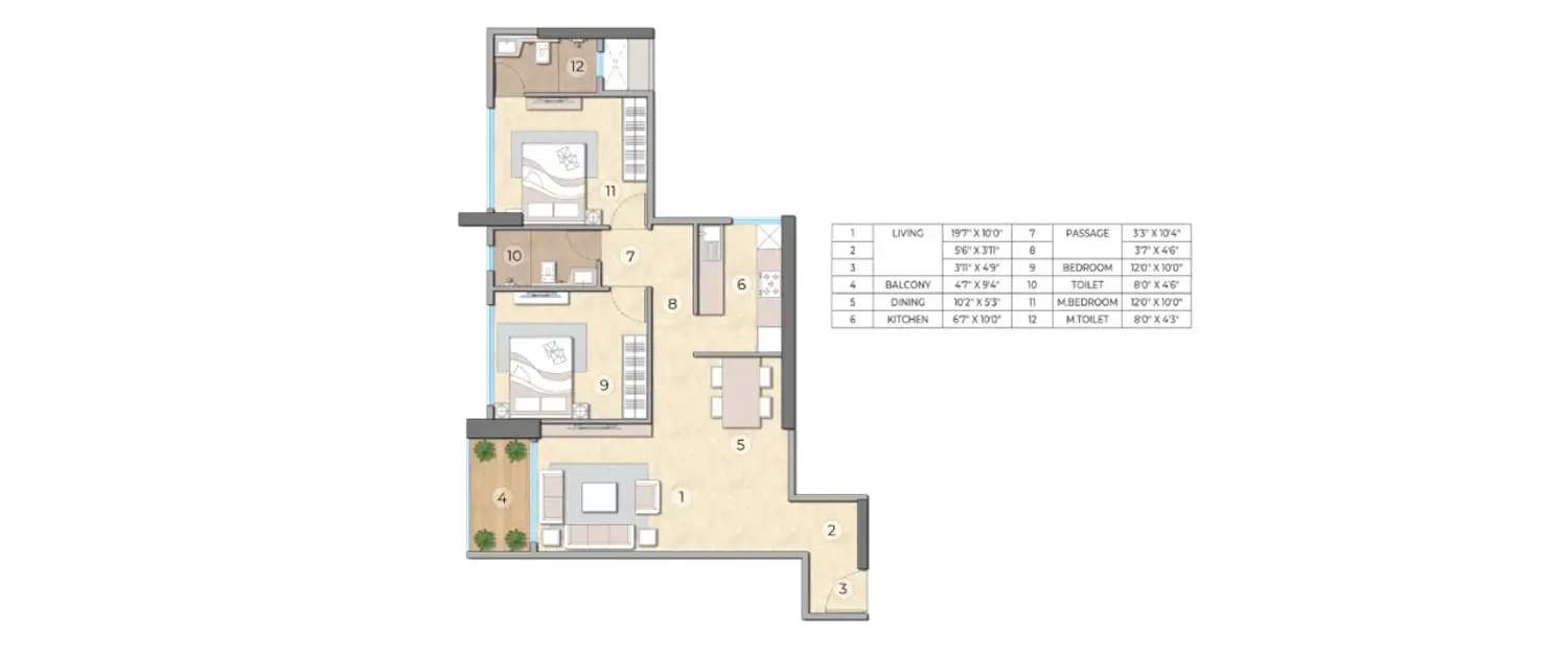 Floor plan for 2 BHK