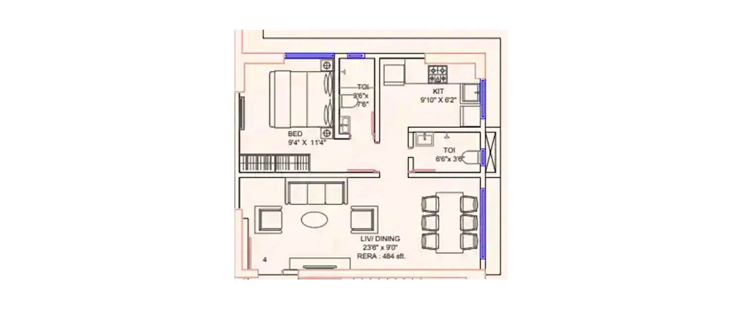 Floor plan for 2 BHK