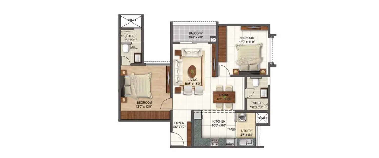 Floor plan for 2 BHK