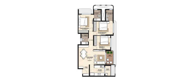 Lodha Panache Hinjewadi - Floor plan 3 BHK 1300 Sq.ft
