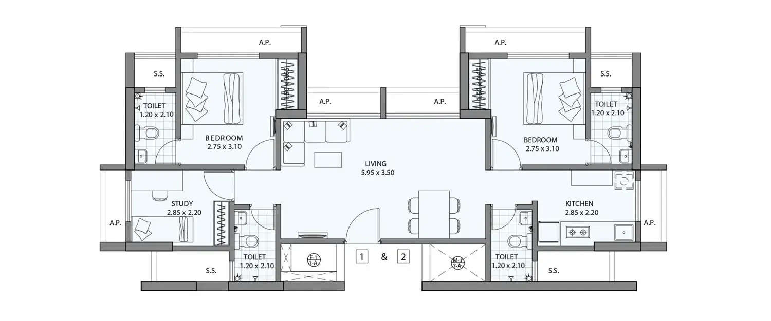 Floor plan for 1 BHK