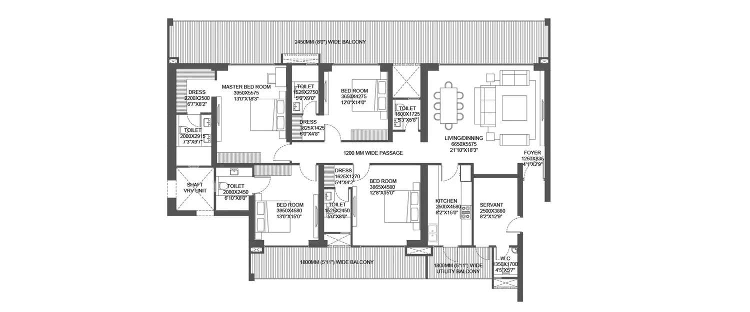 Floor plan for 4 BHK