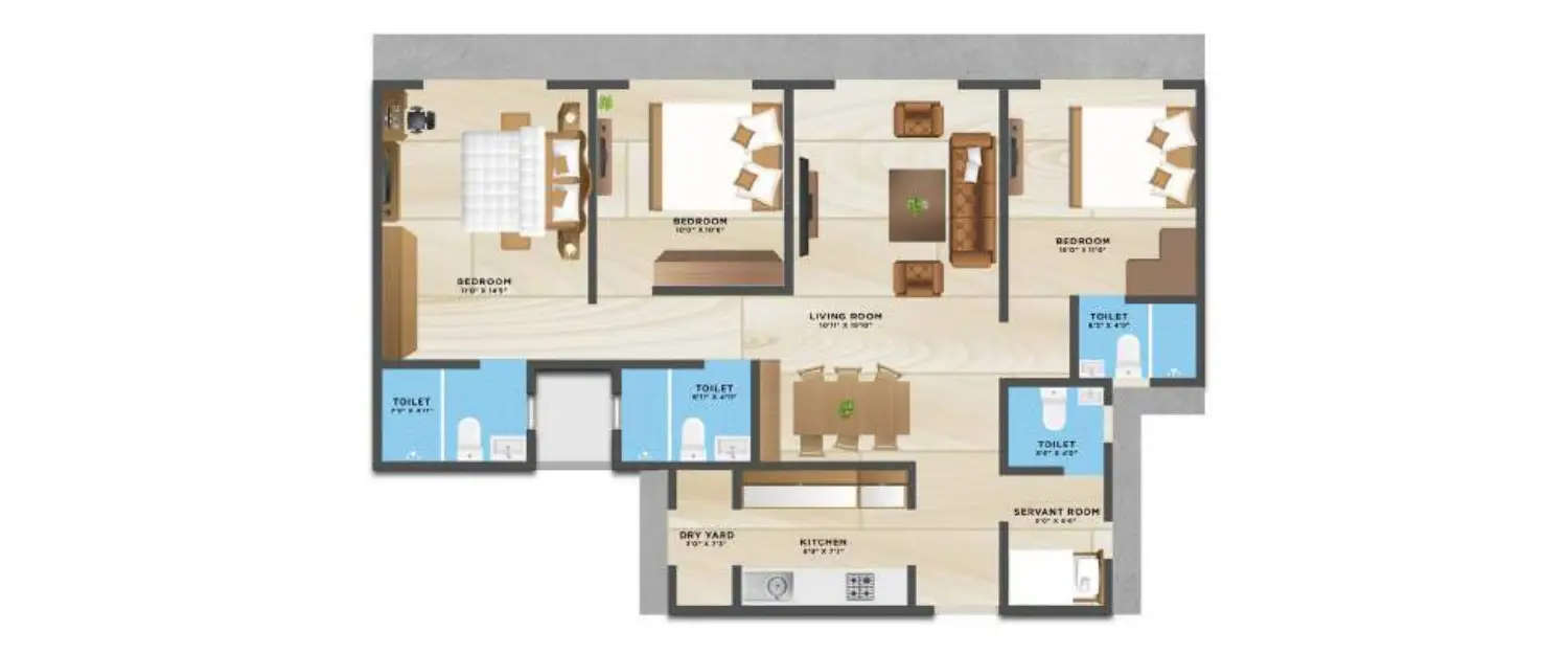 Floor plan for 3 BHK