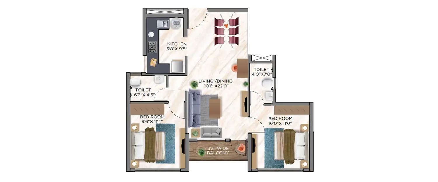 Floor plan for 2 BHK