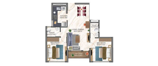 Passcode Live More Wadala - Floor plan 2 BHK 637 Sq.ft