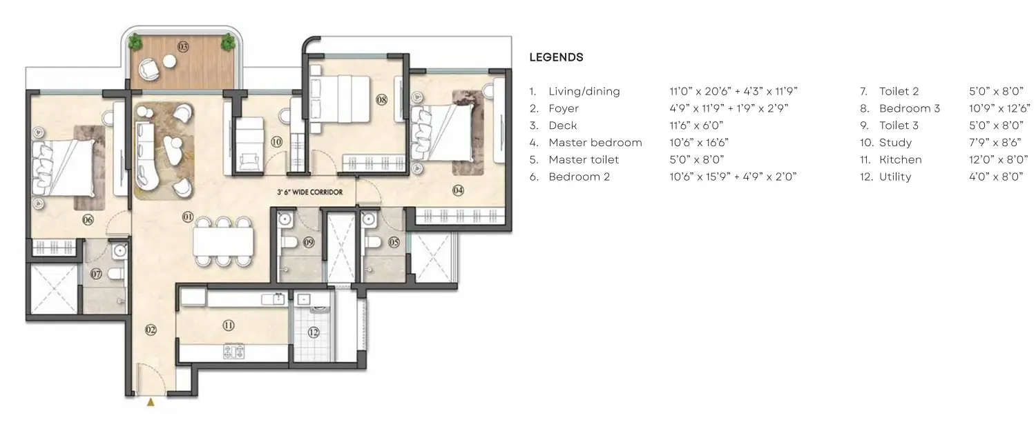 Floor plan for 3.5 BHK
