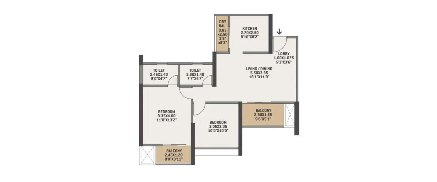 Floor plan for 2 BHK