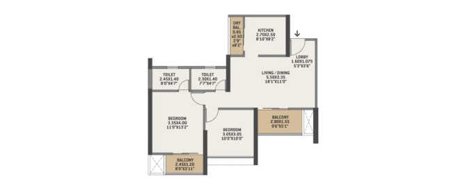 VTP Blue Waters Mahalunge - Floor plan 2 BHK 776 Sq.ft