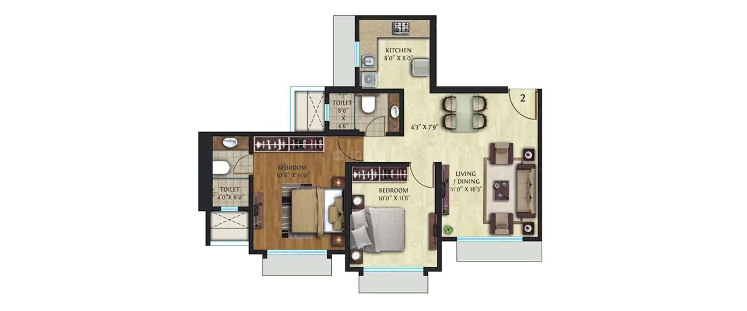 Floor plan for 2 BHK