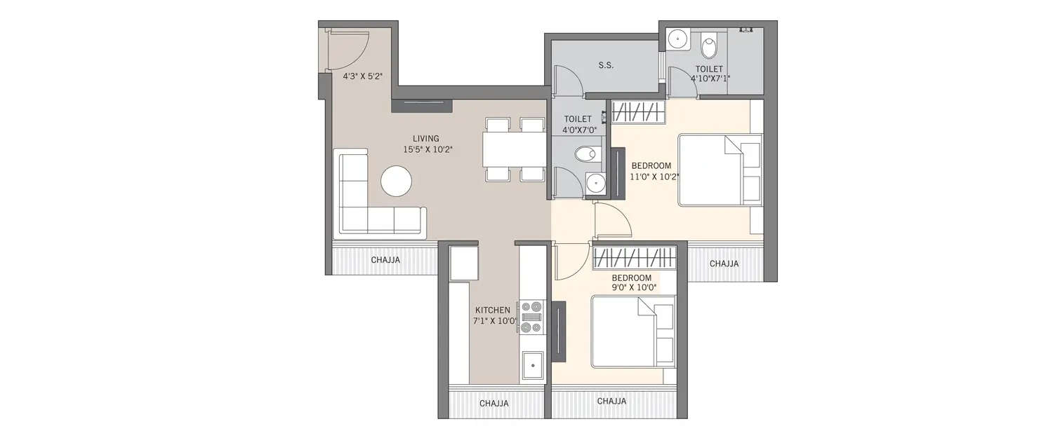 Floor plan for 2 BHK