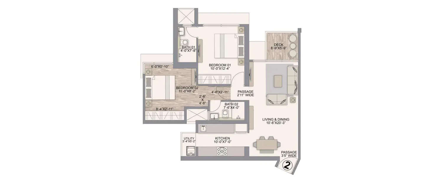 Floor plan for 2 BHK