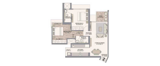 Chandak Treesourus Malad - Floor plan 2 BHK 738 Sq.ft