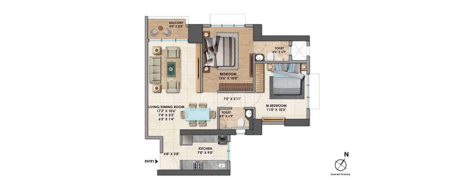 Floor plan for 2 BHK