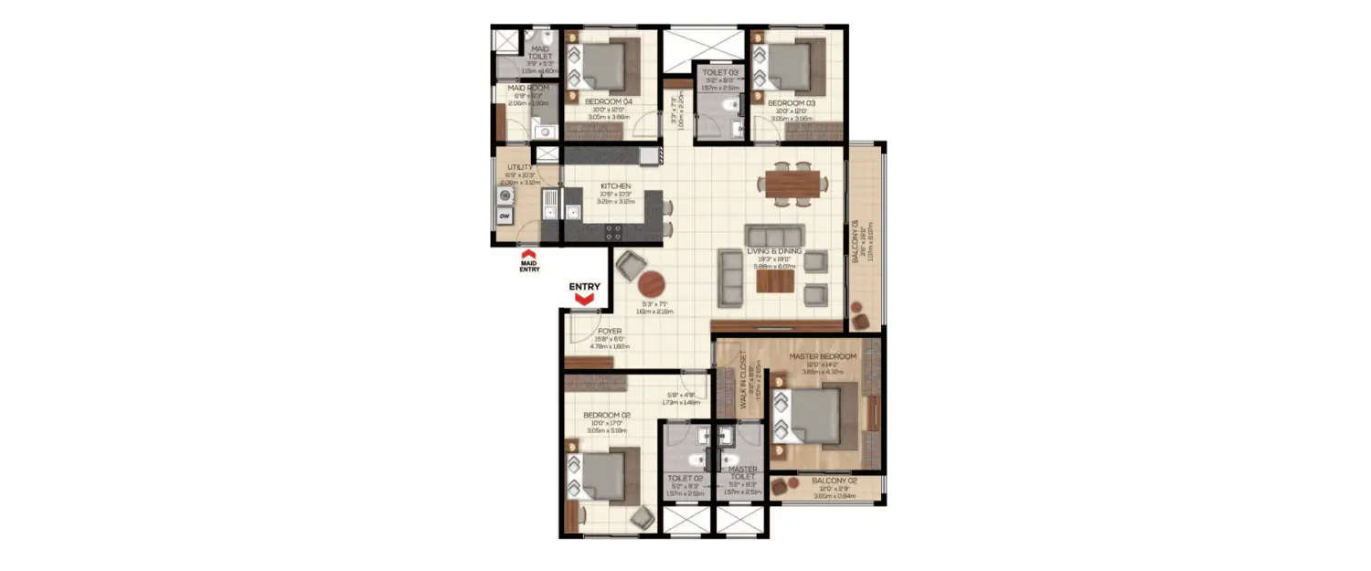 Floor plan for 4 BHK