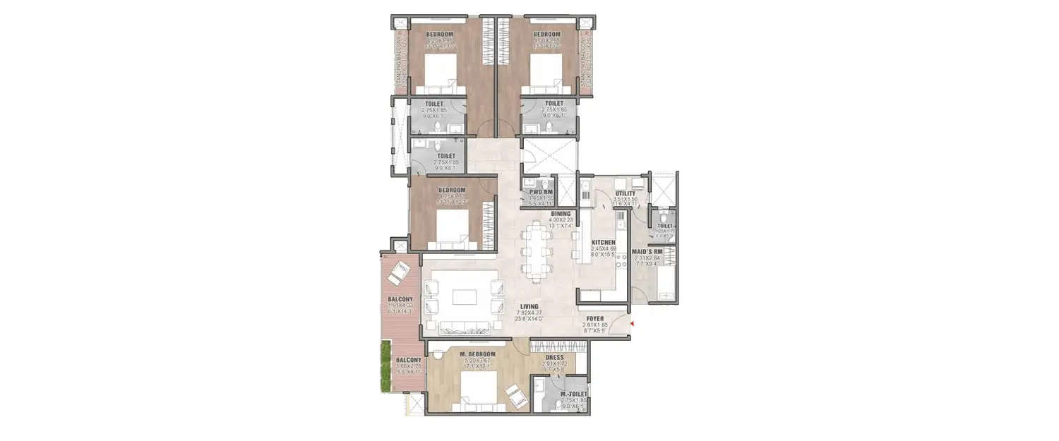 Floor plan for 4 BHK