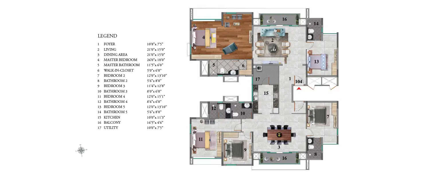 Floor plan for 5 BHK