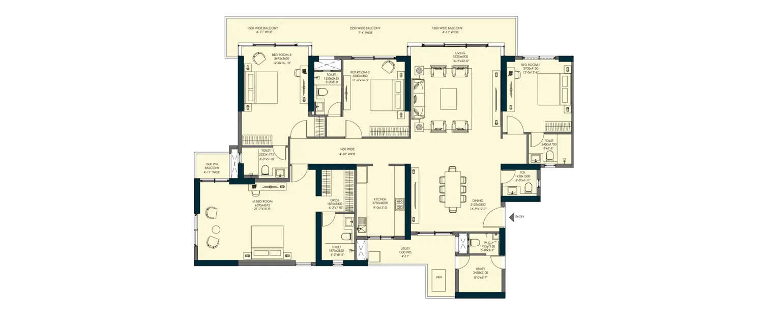 Floor plan for 4 BHK