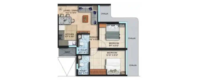 Spenta Ornata Amber Chembur - Floor plan 2 BHK 463 Sq.ft
