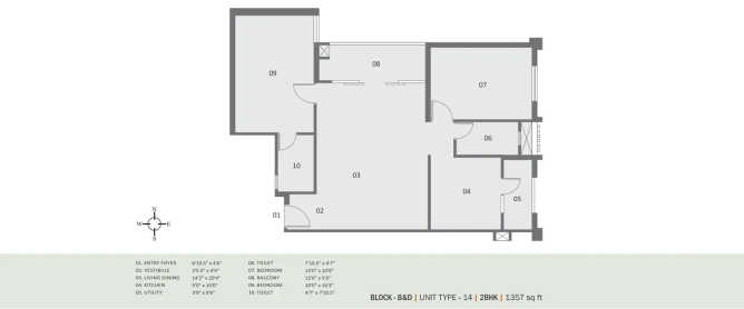 Pacifica Pride Towers Padur - Floor plan 2 BHK 1357 Sq.ft