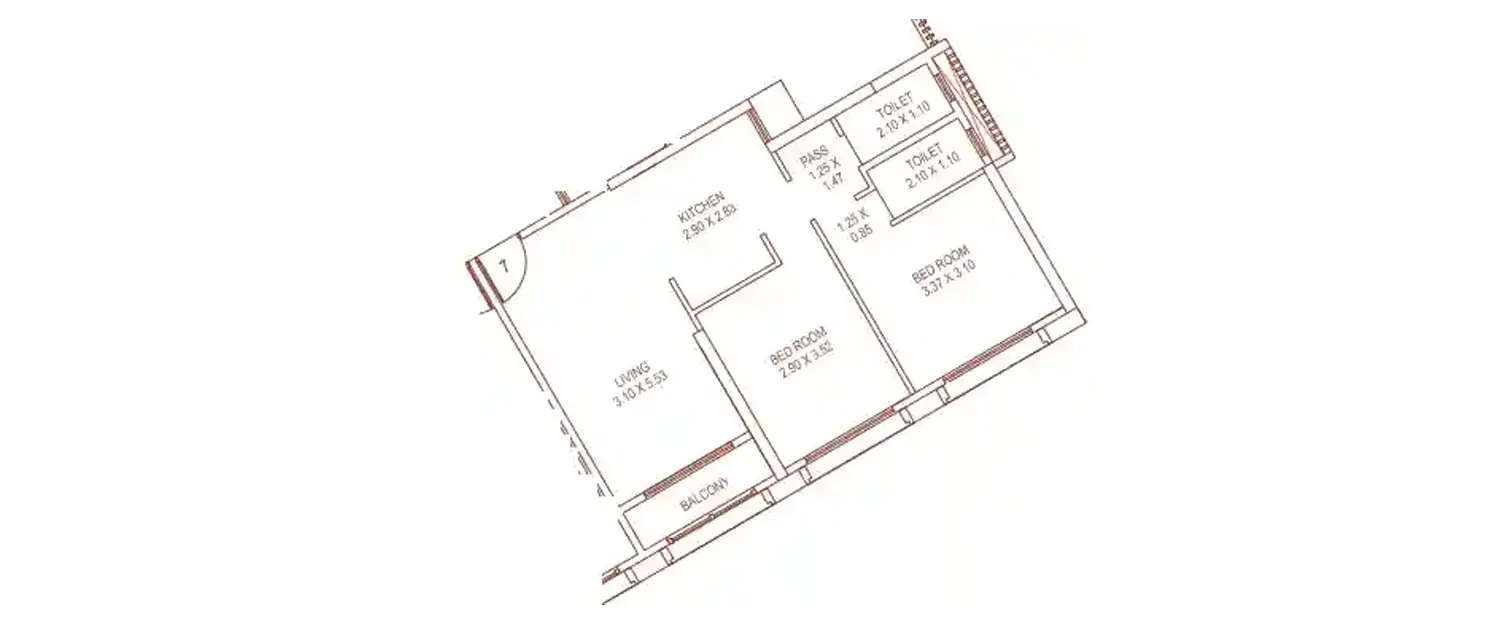 Floor plan for 2 BHK