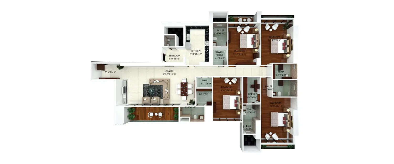 Floor plan for 4 BHK