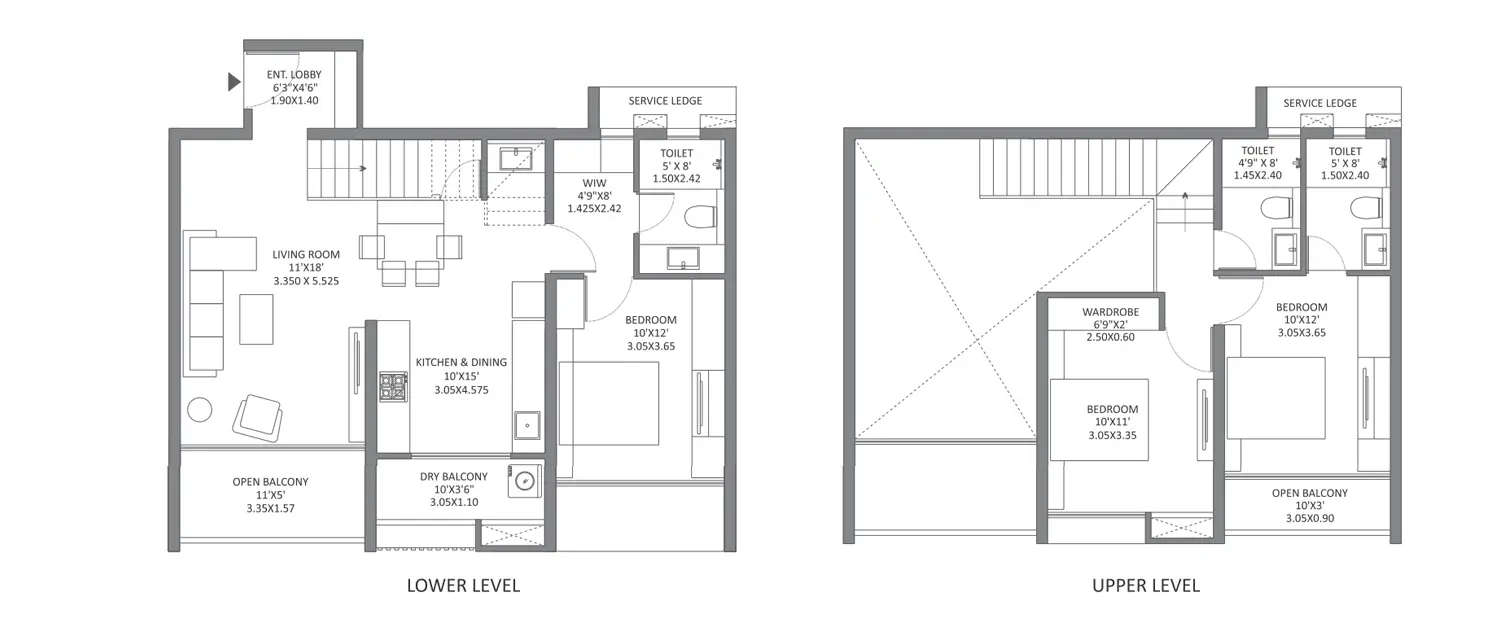 Floor plan for 3 BHK