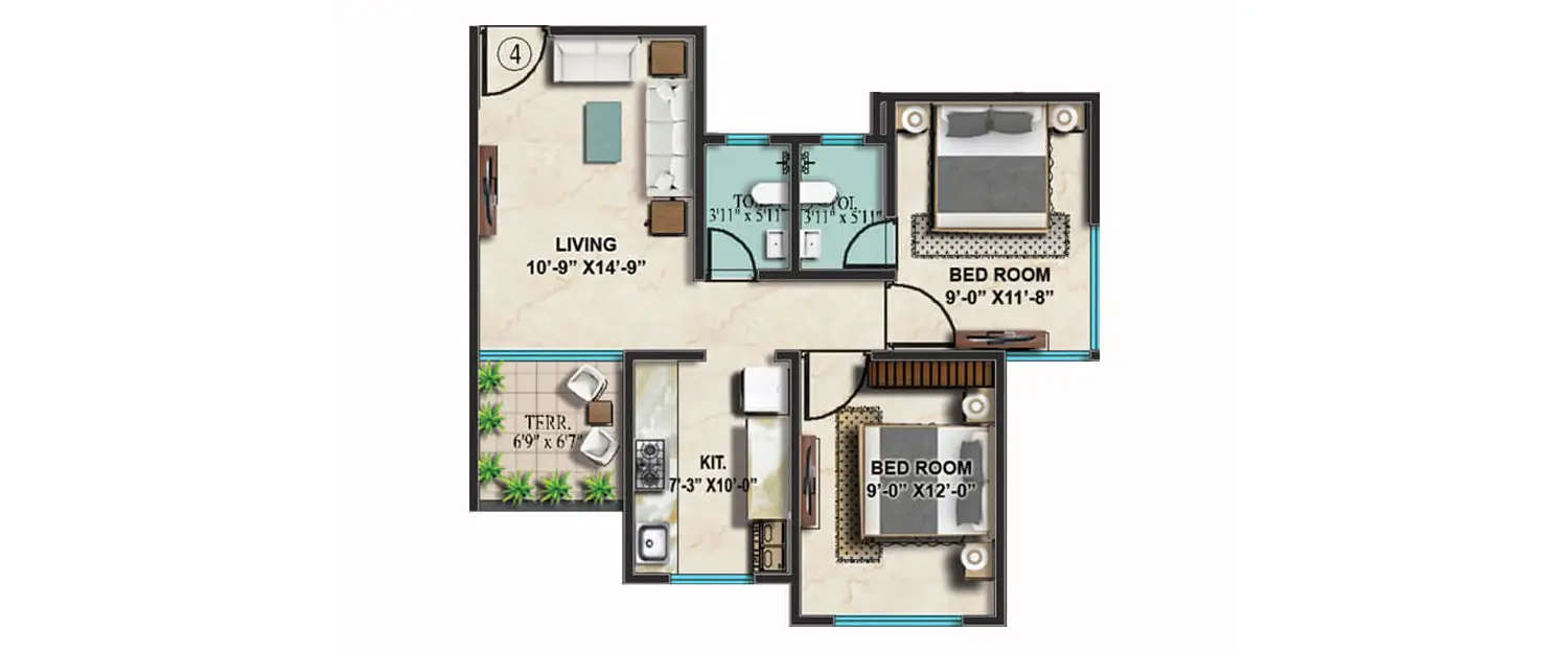 Floor plan for 2 BHK