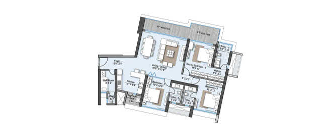Raheja Exotica Cyprus Versova - Floor plan 3 BHK 1492 Sq.ft