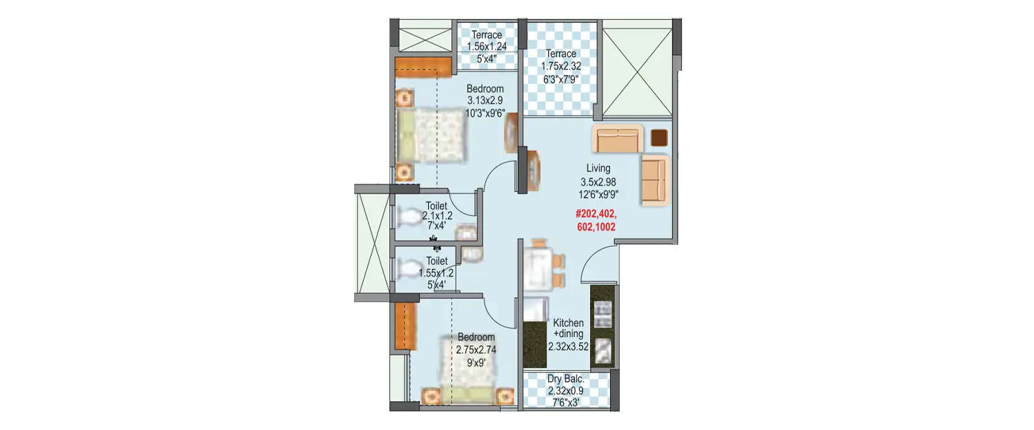 Floor plan for 2 BHK