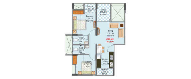 Mantra 24 West Gahunje - Floor plan 2 BHK 440 Sq.ft