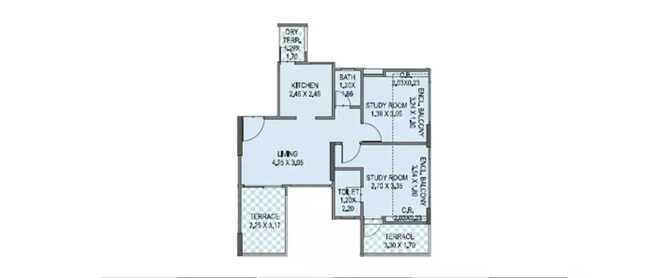 Mantra Moments Moshi - Floor plan 2 BHK 421 Sq.ft