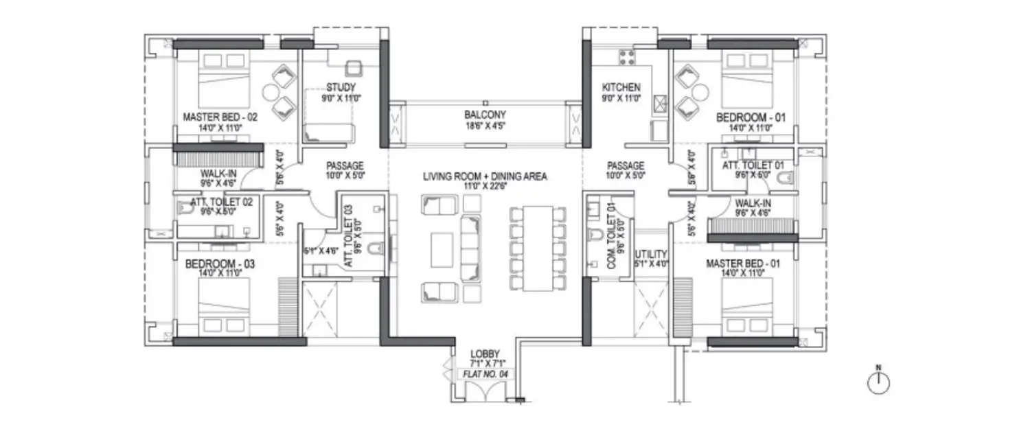Floor plan for 4 BHK