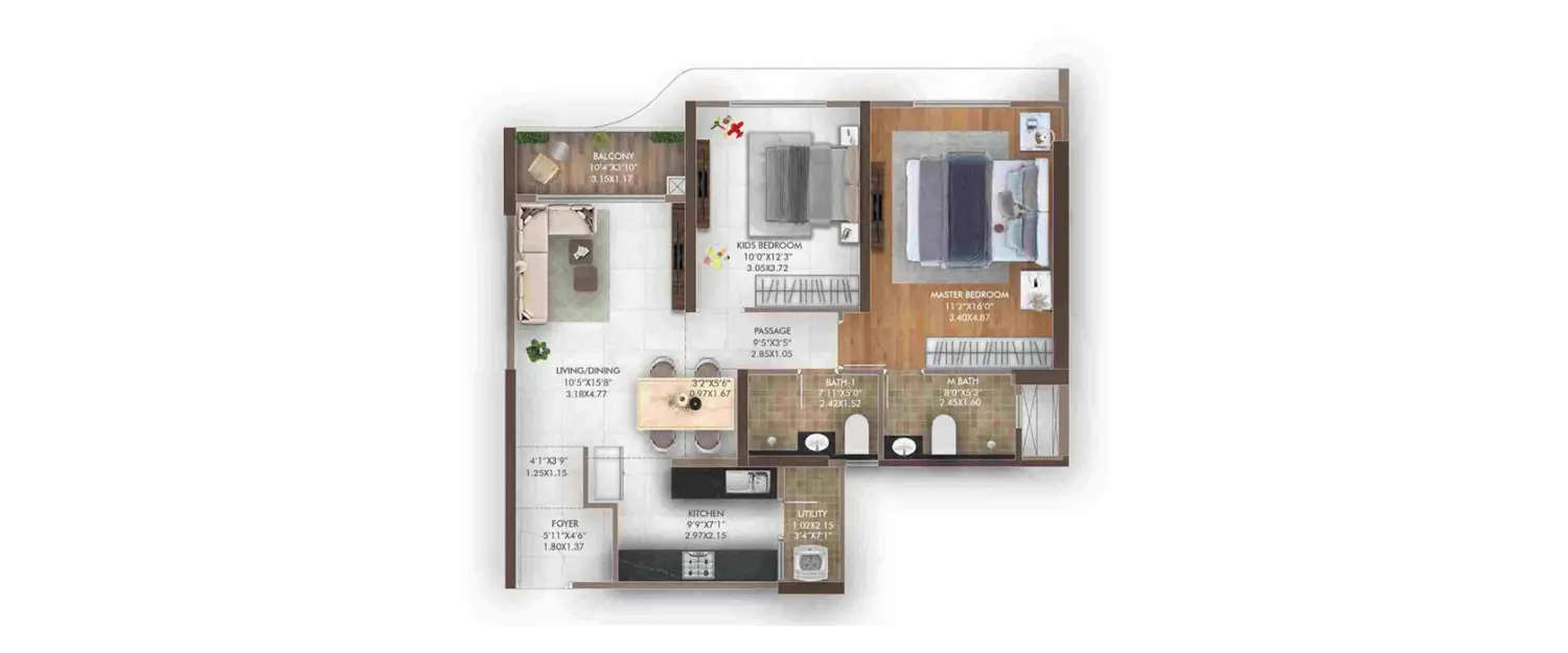 Floor plan for 2 BHK