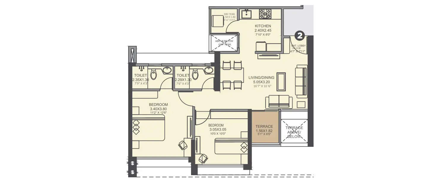 Floor plan for 2 BHK